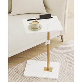 Masupu Sofa Arm Tray Table - 360° Swivel Height Adjustable End Table, Small Snack Side Table for Couch, C Shaped Table for Bed, Chair or TV Tray Table(Marble White and Gold)