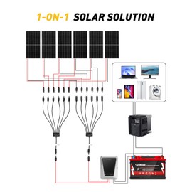 kiMing Solar Y Connector - 1 to 6 Parallel Solar Panel Connector, 63cm Extension, High Current Capacity, IP67 Waterproof Solar Cable, 8-14AWG Compatible