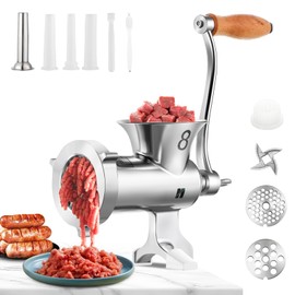 Huanyu Stainless Steel Manual Meat Grinder with Table Clamp Sausage Stuffer Food Mill Hand Crank for Chicken,Beef,Small Bone,Chili HZ-8