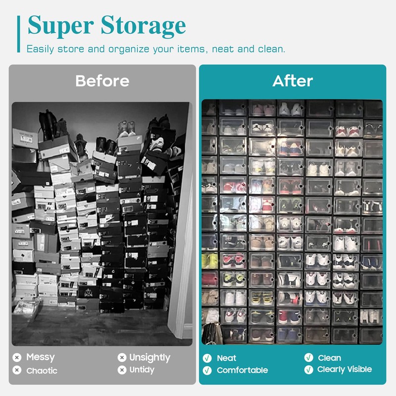 Kuject Large Shoe Organizers Storage Boxes for Closet, 12 Pack