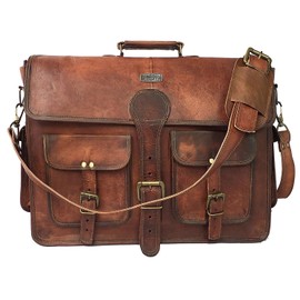 Cuero DHK 18 Inch Vintage Handmade Leather Travel Messenger Office Crossbody Bag Laptop Briefcase Computer College Satchel Bag For Men And Women (assorted colors)