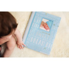 Lil' Peach First 5 Years Baby Memory Book, Newborn Milestone Keepsake Journal Scrapbook, Gift For New And Expecting Parents, 46 Fill In Pages, Blue