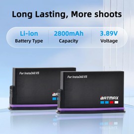 Batmax 2Pcs Battery + Box Storage Dual USB Charger for Insta360 X5 Camera Accessories