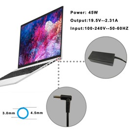 45W Laptop Charger for HP, 19.5V 2.31A Power Supply for HP Elitebook Folio, HP Stream 11 13 14 Series, Spectre Ultrabook, Touchsmart, Pavilion and More Charging Cable with Plug Tip: 4.5 x 3 mm