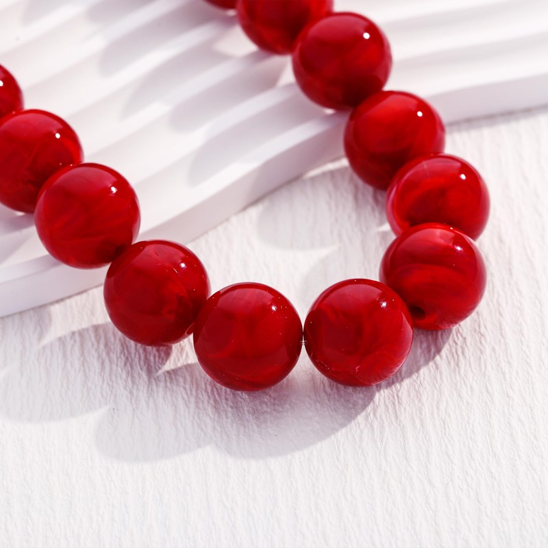 CLASSYZINT Red Beaded Necklace For Women Large Round Red Bead
