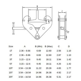 5 Ton Steel Lifting Beam Clamp with Eye Flange Width : 3.15 – 12.6 inch