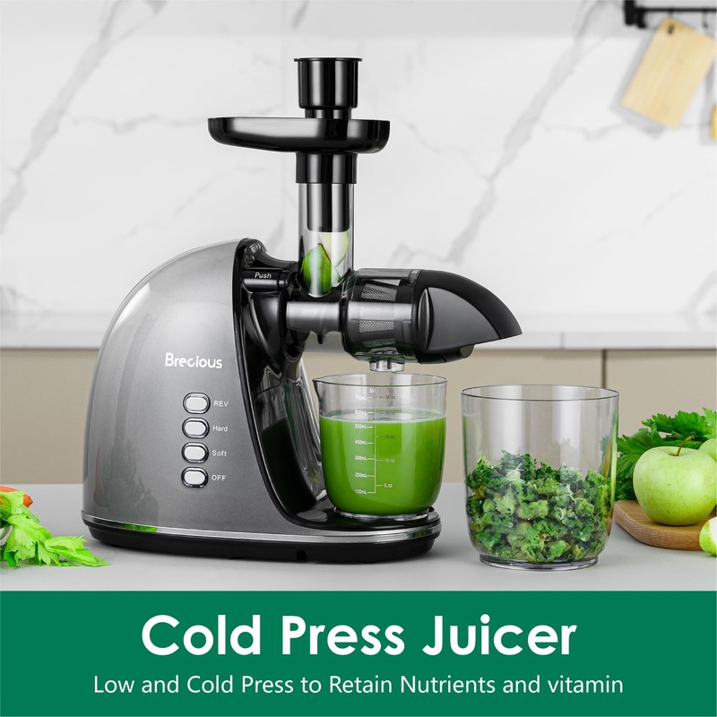 Slow Masticating Juicer,Brecious Cold Press Juicers with 2 Speed Modes