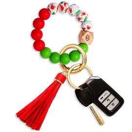 NVENF Christmas Silicone Key Ring Bracelet Beaded Wrislet Keychain Portable House Car Keys Ring Holder (Christmas 1)