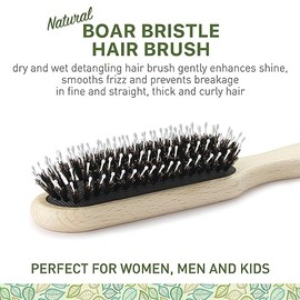Cepillo de cerdas de jabalí natural para mujeres, hombres y niños; cepillo desenredante seco y húmedo mejora suavemente el brillo, suaviza el encrespa
