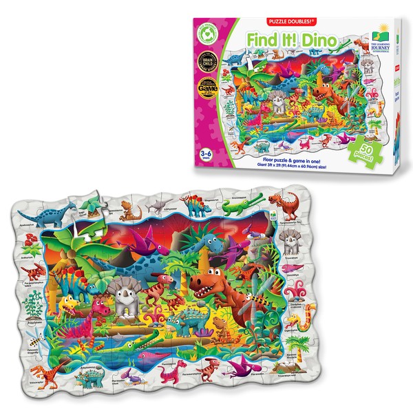 The Learning Journey Puzzle Doubles - Find It! Dinosaurs - Dino Floor Puzzle, Dino Puzzle, Kids Dinosaur Puzzle, Jumbo Puzzle For Kids Ages 3-5, Award Winning Educational Toys