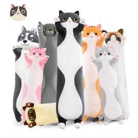 NXNYNZ Long Cat Plush Pillow, 35.4in Cute Black Cat Plushie Stuffed Animals Body Pillow, Kawaii Kitten Soft Plushie Doll Toy Birthday Gift for Kids Girlfriend