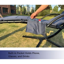 YFIWDBRO Outdoor Hanging Lounge Chair Cushion with Umbrella – High-Resilience Sponge, Side Pocket, Fade-Resistant, Patio Curved Chaise Hammock Swing Lounger Cushion Pad（Navy Blue）