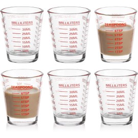 SAIAOKJ Shot Glasses Measuring Cup Set 6 Pack Espresso Shot Glasses Liquid Heavy Glass 26-Incremental Measurement 1 OZ,2 TBS,6 TSP,30 ML Kitchen Tools (Red)