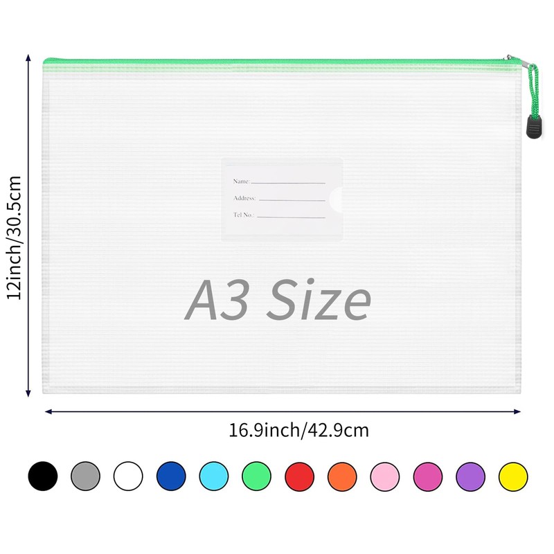 EOOUT 24pcs Mesh Zipper Pouch Bags A3 Extra Large Document