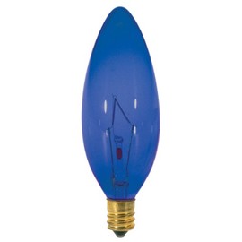 Satco S3218 25 Watt B9.5 Incandescent 120 Volt Candelabra Base Light Bulb, Transparent Blue