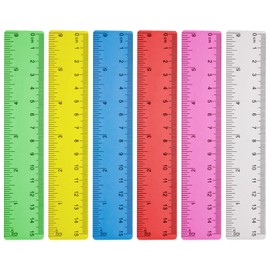 JIYIN Pack of 6 15 cm Plastic Ruler, Transparent Ruler 15 cm with Centimetres and Inches for Home, School, Office (Colourful)