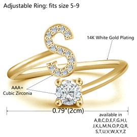 Haoze Initial Letter Ring for Women Rose Gold Stackable Alphabet Rings with Initial Adjustable Crystal Inlaid Initial Rings(S Golds)