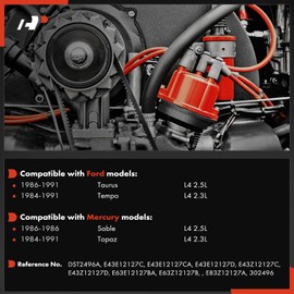 A-Premium Ignition Distributor with Cap and Rotor Compatible with Ford Taurus 1986-1991 2.5L, Tempo 1984-1991 2.3L & Mercury Sable 1986 2.5L, Topaz 1984-1991 2.3L