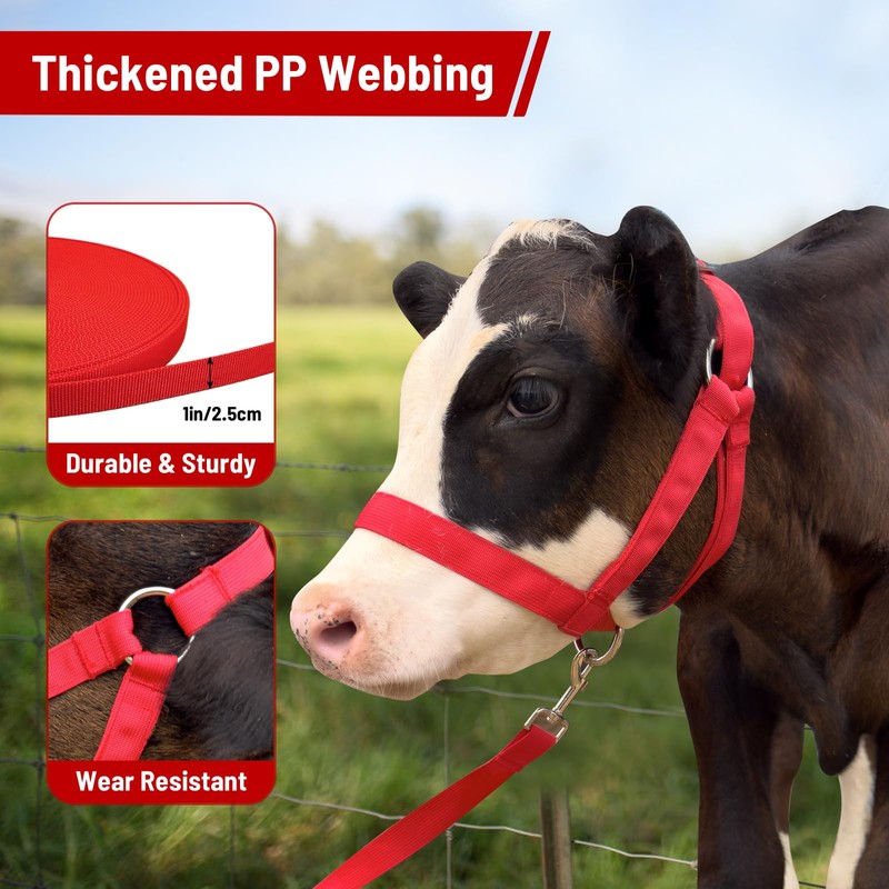 Cow Halter Cattle Halters Adjustable Calf Halter with Leading Rope