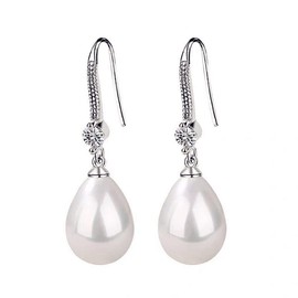 Oivzziy 925 Sterling Silver Pearl Drop Earrings for Women, With Austrian Crystal Diamond And White Water-Drop Pearl Earrings, Fine Pearl Jewelry Gifts for Women