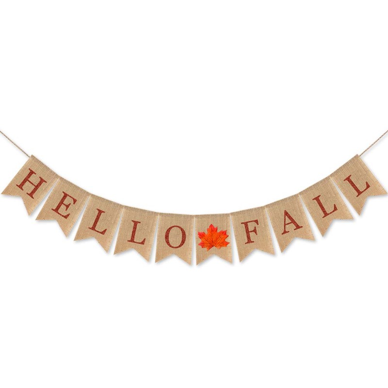 7-gost Burlap Hello Fall Banner Pumpkin Autumn Thanksgiving Day Supplies