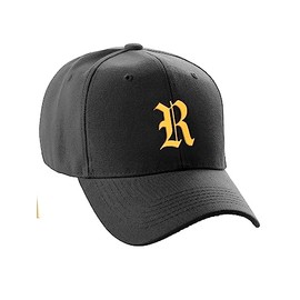 Daxton Structured Baseball Hat Cap Curved Visor Old English Font Alphabet A to Z, Black Hat Gold R