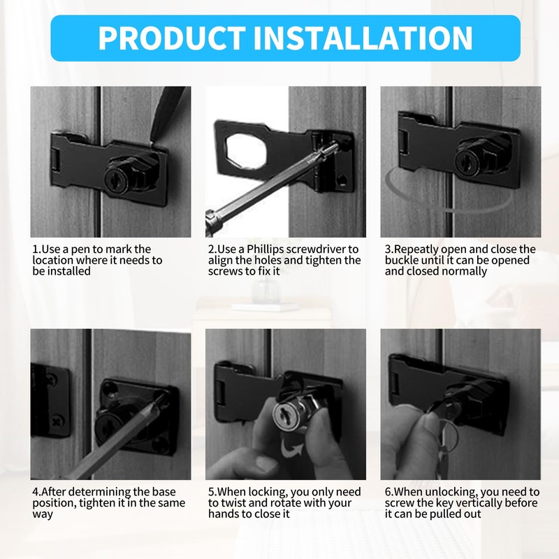 Pack of 2 Security Hasp, Cabinet Lock with Key, 3