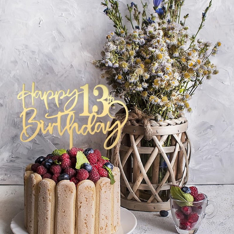 Bekaterea - Decoración para tartas de cumpleaños 13, acrílico dorado