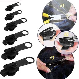 6Pcs Black Universal Instant Fix Zipper Repair Kit Replacement Zip Slider Teeth Rescue Replacement Pack Zippers Design Arts Buckles, Crafts and Sewing Notions and Supplies