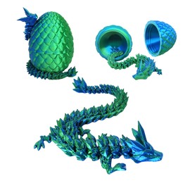 ZHEBAG 3D Printed Dragon Egg, 3D Printed Articulated Dragon Eggs with Dragon Inside, Crystal Dragon Fidget Toy, Adults Fidget Toys, Mystery Dragon Egg for Autism and ADHD（Laser Green）