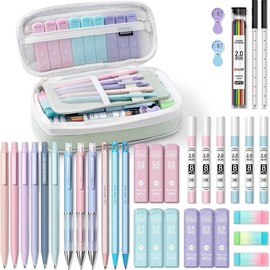 Four Candies 36PCS Aesthetic School Supplies in Large Capacity Pencil Case, 12PCS Mechanical Pencils 0.5-2.0mm with 624PCS Lead Refills, Cute Pencils Ideal for Writing, Drawing & Drafting (Pink):_Green