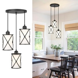 Osimir 3-Light Dining Room Chandelier Light Fixtures, Black Pendant Lighting with Frosted Glass, Modern Kitchen Island Cluster Hanging Pendant Lights for Sink, CH9176BKW3