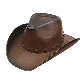 Kenny K Men's Distressed Faux Leather Western Cowboy Style Hat with Studded Hat Band DL10 (Distressed Brown, Large)