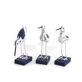 Flanacom Decorative Figures Set of 3 Wooden Herons Standing White Blue Maritime Bathroom Decoration Bird Beautiful Bathroom Accessories Decoration for Shelf, Sideboard, Windowsill
