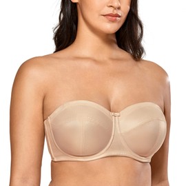 DELIMIRA Women's Strapless Bras Underwire Non Padded Support Multiway Bandeau Bra for Bigger Bust Beige 40E
