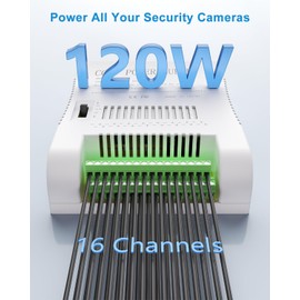 ALITOVE 12 Volt Security Camera CCTV Power Supply 16 Channel Power Distribution Box 10A 120W DC Voltage Adjustable 12V 13.5V 15V AC Adapter 100-240V 50-60Hz for DVR NVR Camera, LED Strip Light