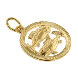 trendor Zodiac Sign Pisces 333 Gold Pendant Diameter 16 mm Fashionable Zodiac Sign Pendant Made of Real Gold for Men and Women Elegant Gift Idea 39000-03, Gold