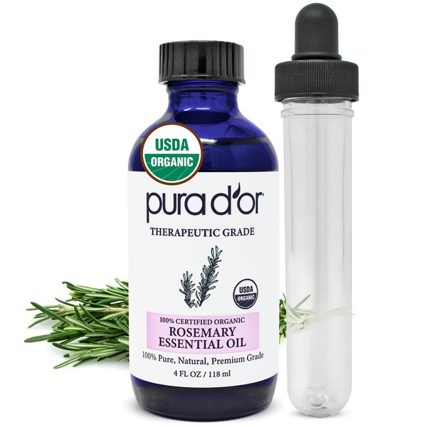 PURA D'OR Organic Rosemary Essential Oil, 4oz, Therapeutic Grade, for