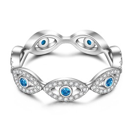 Evil Eye Ring Sterling Silver Rings for Women Spiritual Blue Evil Eyes Sapphire Greek Turkish Third Jewelry Size 8