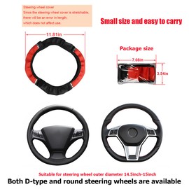LKAHG Car Steering Wheel Cover, Elastic Stretch Anti-Slip Leather Vehicle Steer Wheel Cover, 14.5-15 Inch Auto Interior Decor Protector with Foam Metal Strip, Universal for Truck RV SUV (Black/Red)