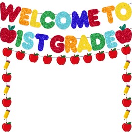 Welcome to 1st Grade Decorations, Back to School Supplies Glitter Welcome to 1st Grade Banner First Day of School Classroom Garland