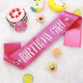 Grevosea Birthday Girl Decorations - Set Includes Girl Sash & Its My Birthday Badge for Kids Parties