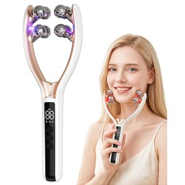 5 in 1 Face Massager, Face Roller Jaw & Tmj Massager for Lymphatic Drainage, Ice Roller for Face Sculpting Tool with Red Blue LED, EMS Import, Vibration, Heating for Home & Travel Use