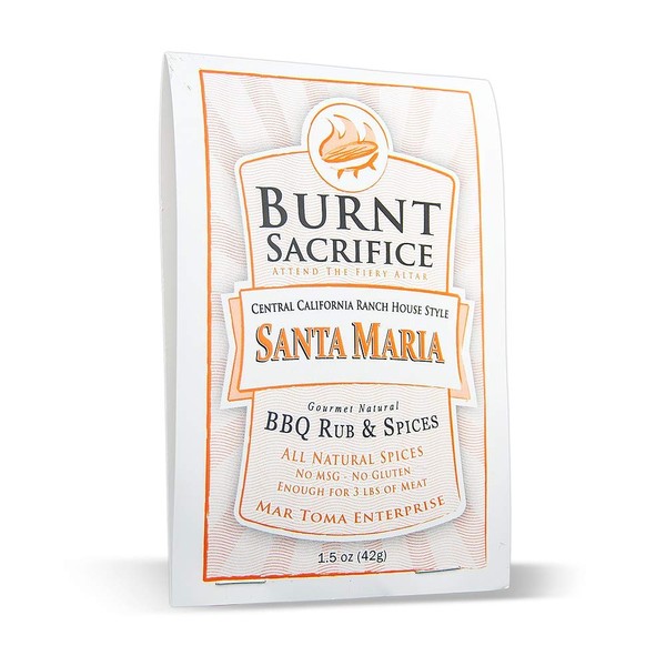 Burnt Sacrifice Santa Maria Style Gourmet BBQ Dry-Rub Spice Seasoning (1.5 OZ Packet - Case of 6) All-Natural | Beef Tri-tip Brisket Chuck Prime-Rib Roast Chicken Pork Loin