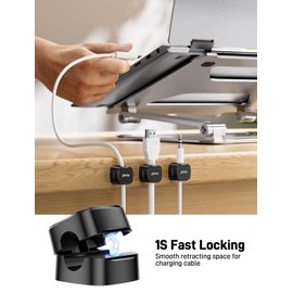 gliship 6 Pack Magnetic Cable Clips - Smooth Adjustable Cell Phone Cord Holder for Nightstand, Mini Cube Cord Holder [1s Lock], Charging Cord Organizer Keeper for Office Desk Phone Car Wall Home