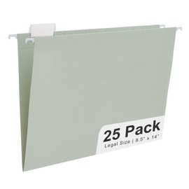 Y YOMA Legal Size - 25 Pack Colored Hanging File Folders Decorative Hanging Folder Cute Pretty File Folder for Filing Cabinet Office Home with 1/5-Cut Adjustable Tabs, Morandi Green