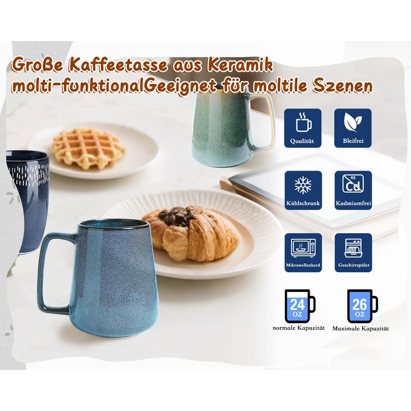 Large Ceramic Coffee Cups, 24 oz / 700 ml Extra