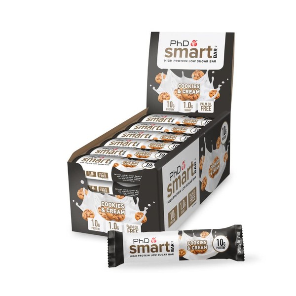 PhD Nutrition Smart Mini Protein Bar Low Calorie, Nutritional Protein Bars/Protein Snacks, High Protein Low Sugar, Cookies & Cream Flavour, 10g of Protein, 32g Bar (24 Pack)