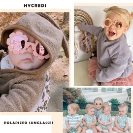 Hycredi Flexible Bendable Flower Baby Polarized Sunglasses with Strap Cute Shades for Newborn Infant Boys Girls Age 0-24 Months-Pink/Pink Mirror