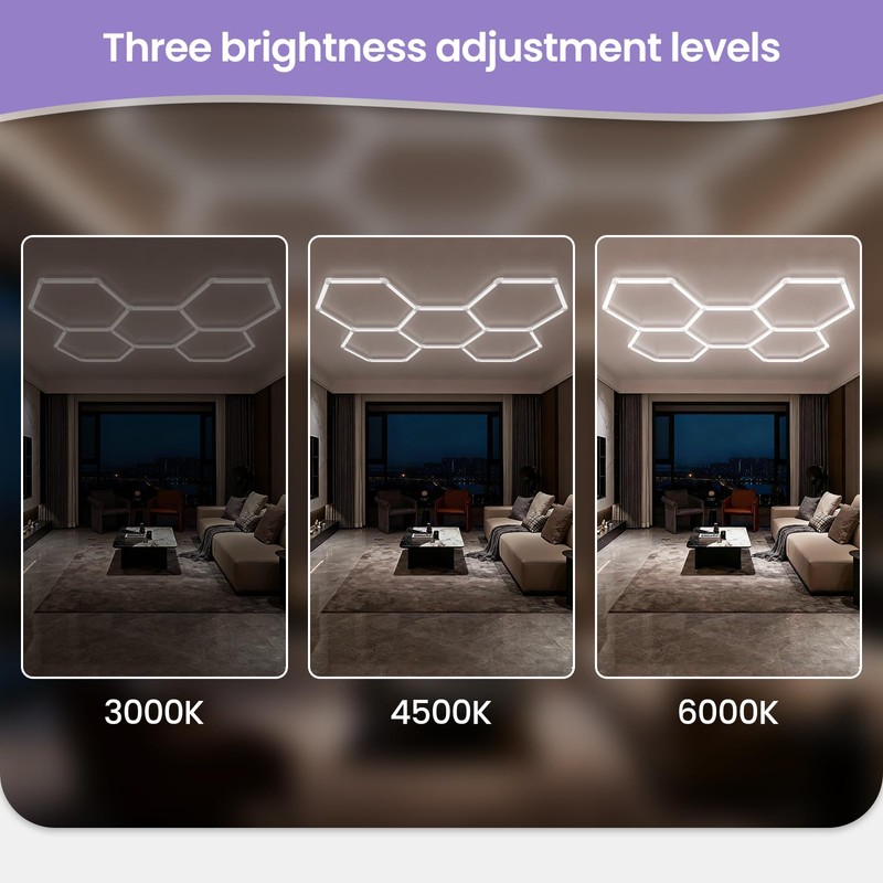 X-Litall Hexagon Garage Led Lights Dimmable- Hexagon LED Lights, 6500K